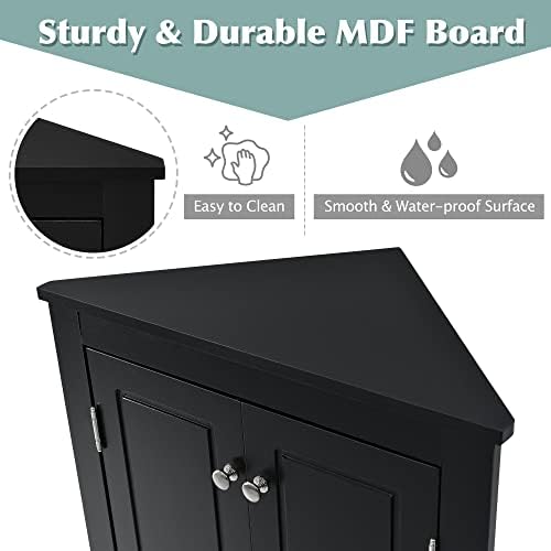 GDFStudio 315 Inch H Triangle Corner Storage Cabinet Black