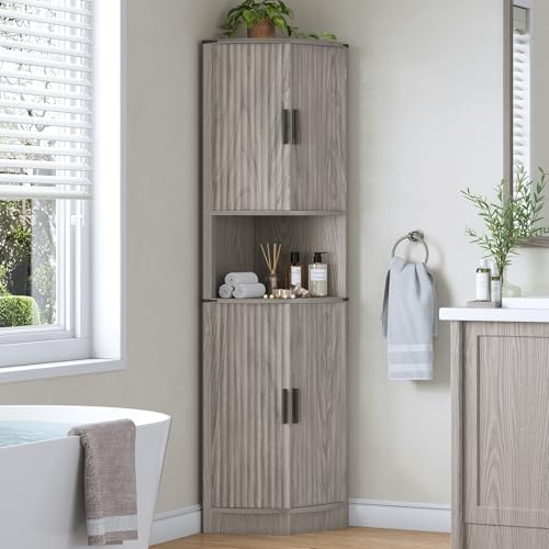 Maupvit 68 Inch Tall Corner Storage Cabinet with 4 Doors and 5 Shelves Rustic Gray