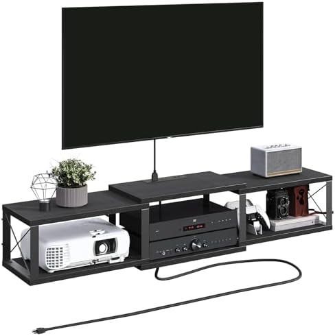 Floating TV Stand with Power Outlet and Storage