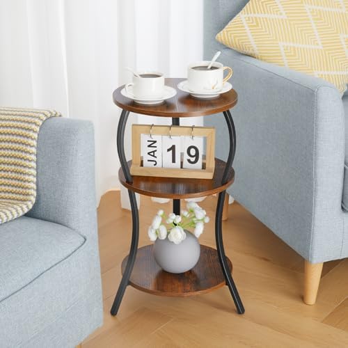 YEAKOO Vintage 3-Tier Round Side Table with Storage 1