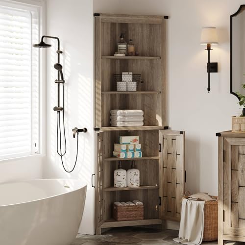 LINSY HOME Tall Corner Cabinet with Barn Door Design