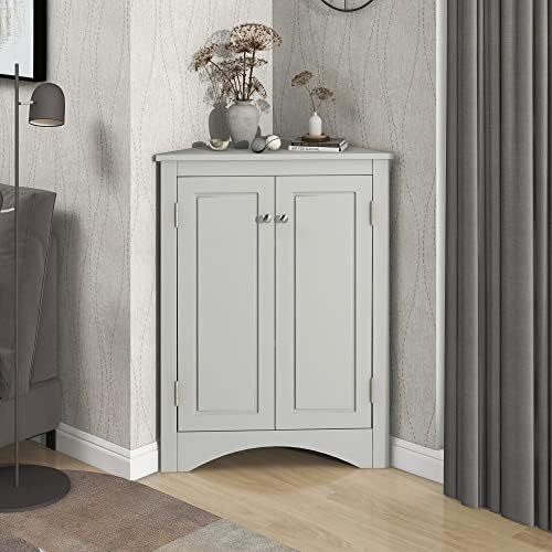 GDFStudio 315 Inch H Triangle Corner Storage Cabinet Grey