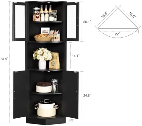 FiveWillowise 649 Tall Corner Cabinet with 5 Shelves Black