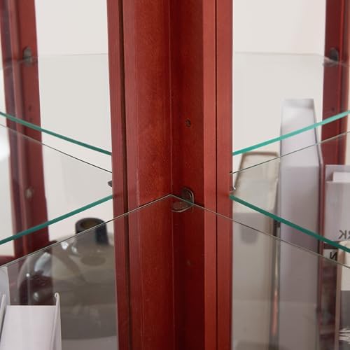 Maximize Space with Lighted Glass Curio Cabinet Corner Design Cherry Finish