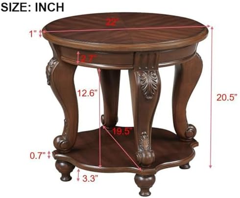 Retro Round End Table with Storage Shelf in Cherry