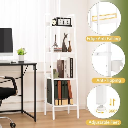 Yoobure 4 Tier Ladder Bookshelf Corner Storage Shelf