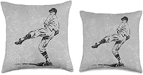 Vintage Baseball Pitcher Throw Pillow