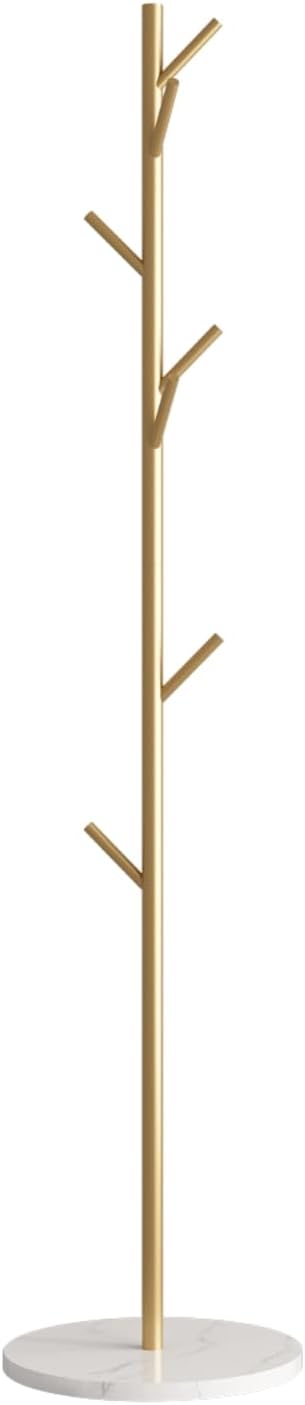 Gold Coat Rack Freestanding with Marble Base and 8 Hooks
