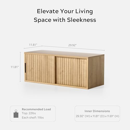 Fluted Wall Cabinet with Sliding Doors Natural Oak