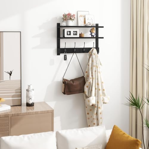 Homode 2 Tier Wall Shelf with Hooks Coat Rack