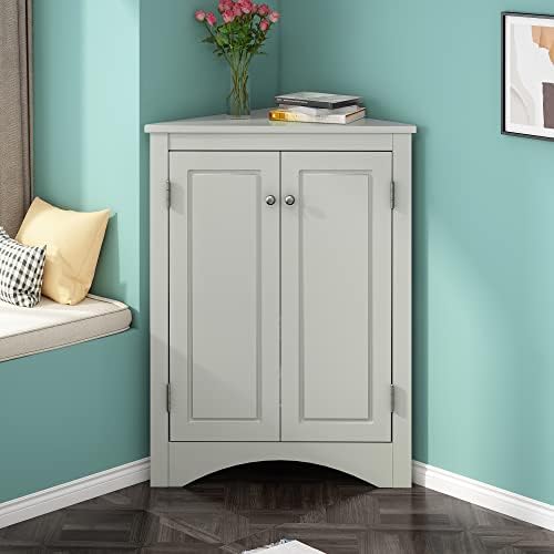 Aisurun Triangle Storage Cabinet with 2 Doors and Adjustable Shelves Grey