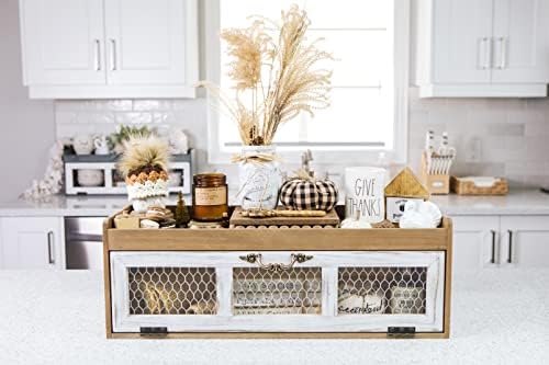 Farmhouse Chicken Wire Countertop Shelving Organizer - Rustic Kitchen Storage Cabinet - Decorative Pantry Display