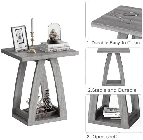 Modern Grey End Table Set of 2 for Living Room and Bedroom