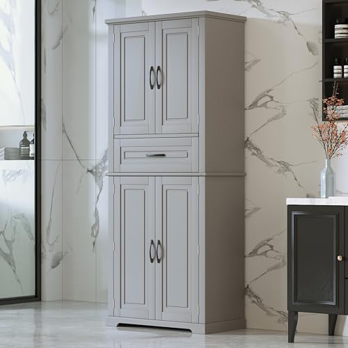 Tall Bathroom Storage Cabinet with Adjustable Shelves and Drawer