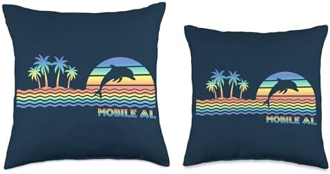 Vintage Mobile AL Retro Dolphin Throw Pillow