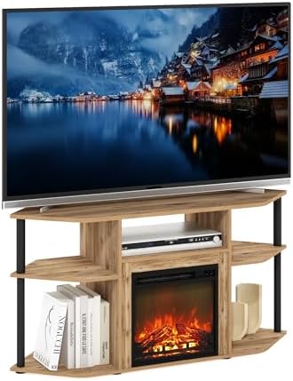 Furinno Jensen Storage Corner TV Stand with Fireplace