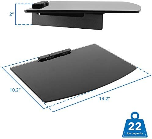 Mount-It Cable Box Tempered Glass Shelf Wall Mount 22 lbs Capacity Black