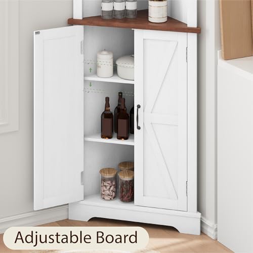 Smuxee Tall Corner Storage Cabinet with Barn Door and Adjustable Shelves