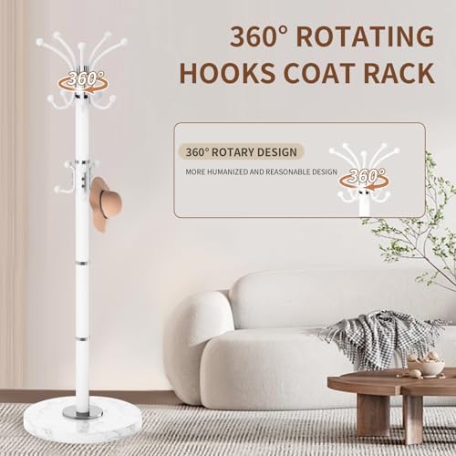 Modern Metal Coat Rack with 360 Rotary Design and Natural Marble Base