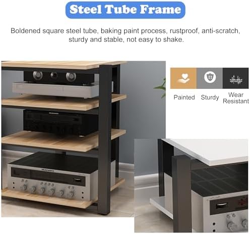 Teak Media Shelf 4 Tier Heavy Duty Audio Stand
