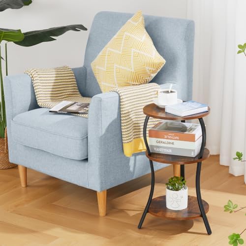 YEAKOO Vintage 3-Tier Round Side Table with Storage 1