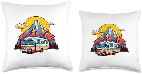 Caravan RV Camper Van Throw Pillow 16x16 Multicolor