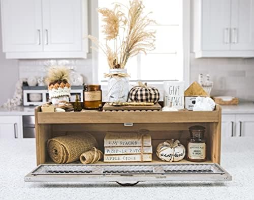 Farmhouse Chicken Wire Countertop Shelving Organizer - Rustic Kitchen Storage Cabinet - Decorative Pantry Display