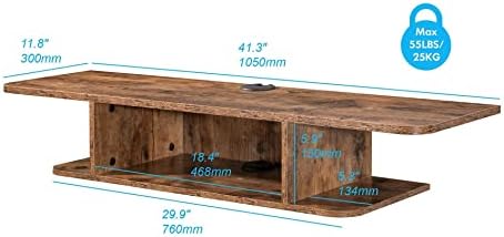 FITUEYES 2-Tier Floating TV Shelf Wall Mount Rustic Brown