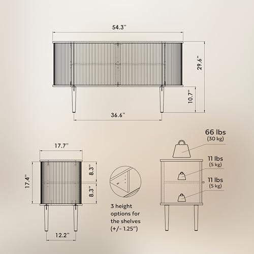 WERMO 55 Inch Sideboard Storage Cabinet with Doors and Shelves
