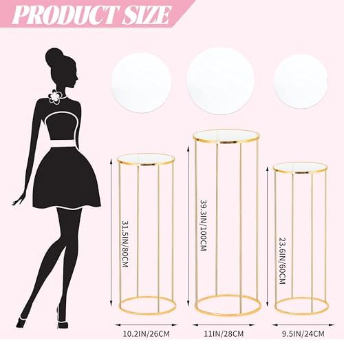 3PCS Gold Cylinder Pedestal Stands for Party Decorations