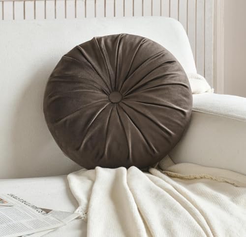 Velvet Round Throw Pillow with Pumpkin Design Dark Coffee 138