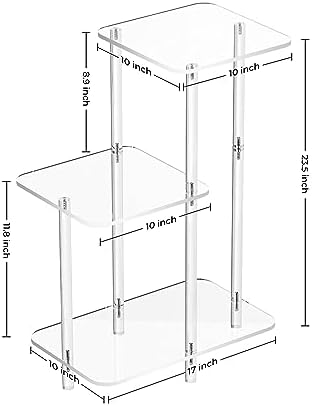Eglaf Acrylic 3 Tier Side Table - Clear Nightstand for Bedroom Living Room Entryway