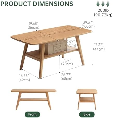 Wayshome Solid Oak Coffee Table 2-Tier Storage