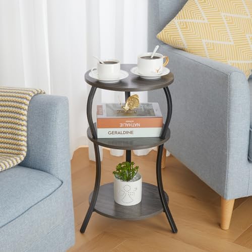 YEAKOO Vintage 3-Tier Round End Table for Small Spaces