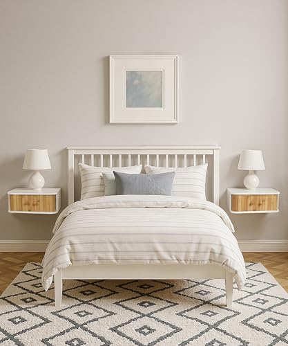 SUMGAR Floating Nightstand White Bedside Table Modern Boho Organizer Small Spaces Wall Mounted Storage with Drawers