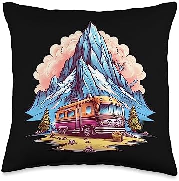 Caravan Mobile Home RV Camper Throw Pillow 16x16 Multicolor