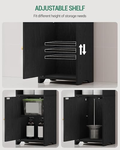 Bathroom Storage Cabinet with Arched Doors and Adjustable Shelves Black BC29704X