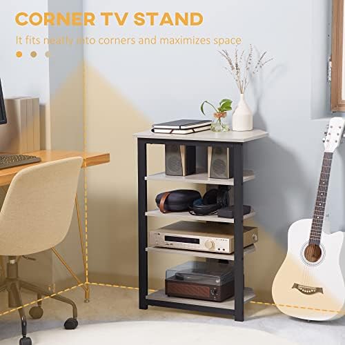 HOMCOM 4-Tier Media Stand with Cable Management Gray