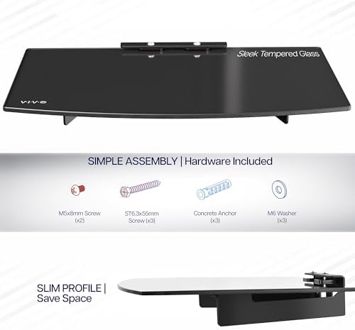 VIVO Floating Wall Mount Tempered Glass Shelf Black