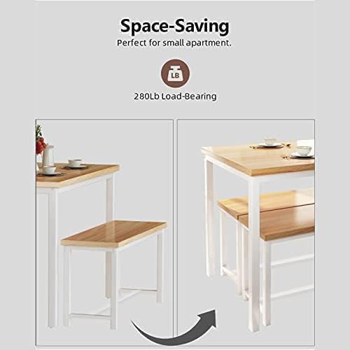AWQM Dining Table Set with 2 Benches 472x287x287 Inches Beige