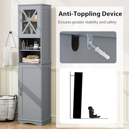 Tangkula 67 Inch Tall Bathroom Cabinet with Acrylic Doors and Adjustable Shelves