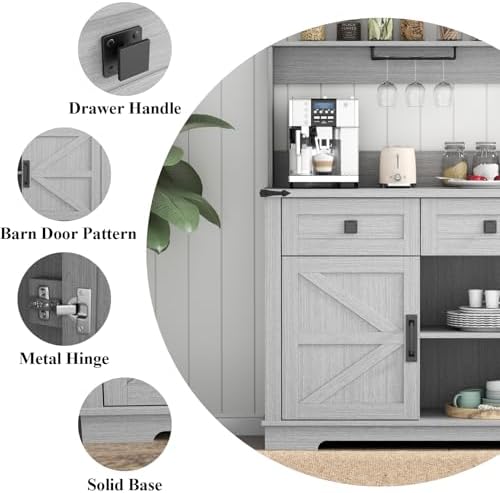 Gyfimoie Farmhouse Bar Cabinet with Hutch and 3 Drawers