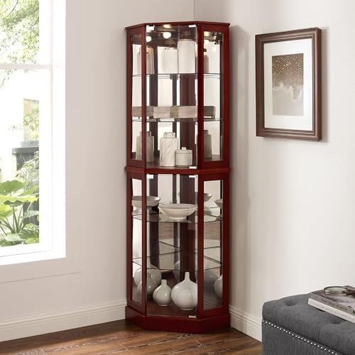 6 Shelf Corner Curio Cabinet with Lights and Mirrors