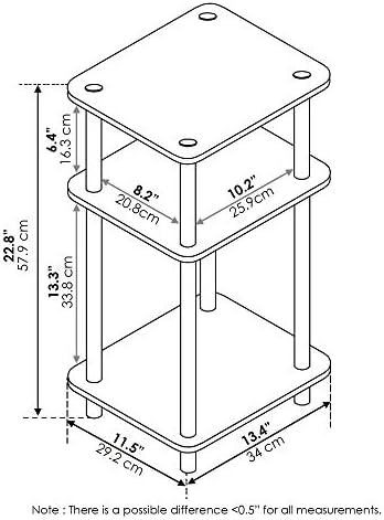 Furinno 3-Tier Turn-N-Tube End Table with Plastic Poles