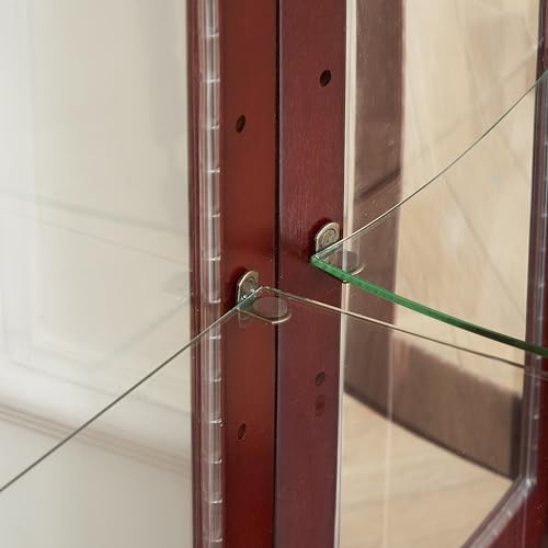 Glass Corner Curio Cabinet with Lights and Adjustable Shelves