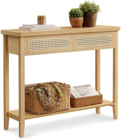 VASAGLE Console Table with 2 Drawers and Open Shelf Boho Style Oak Beige