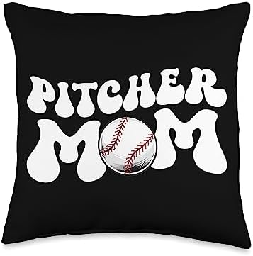 Groovy Mom Baseball Pitcher Throw Pillow 16x16 Multicolor