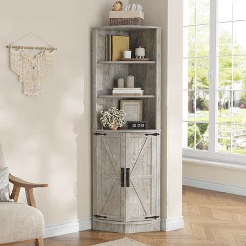 Vabches 648 Tall Farmhouse Corner Cabinet with Storage Shelves