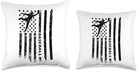 Baseball Pitcher USA Flag Vintage Throw Pillow