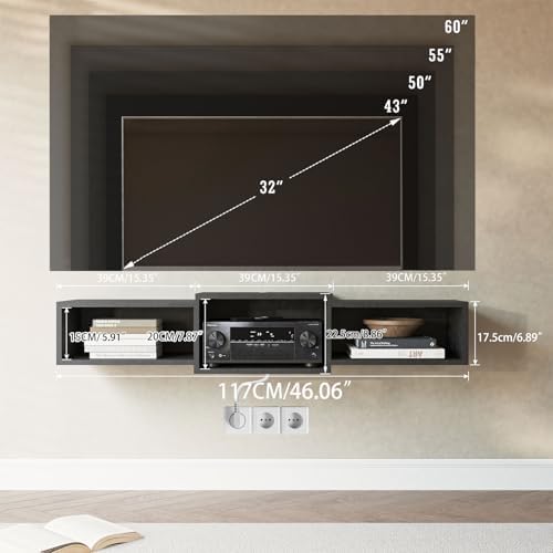 IBUYKE Floating TV Stand Wall Mounted with Power Outlet
